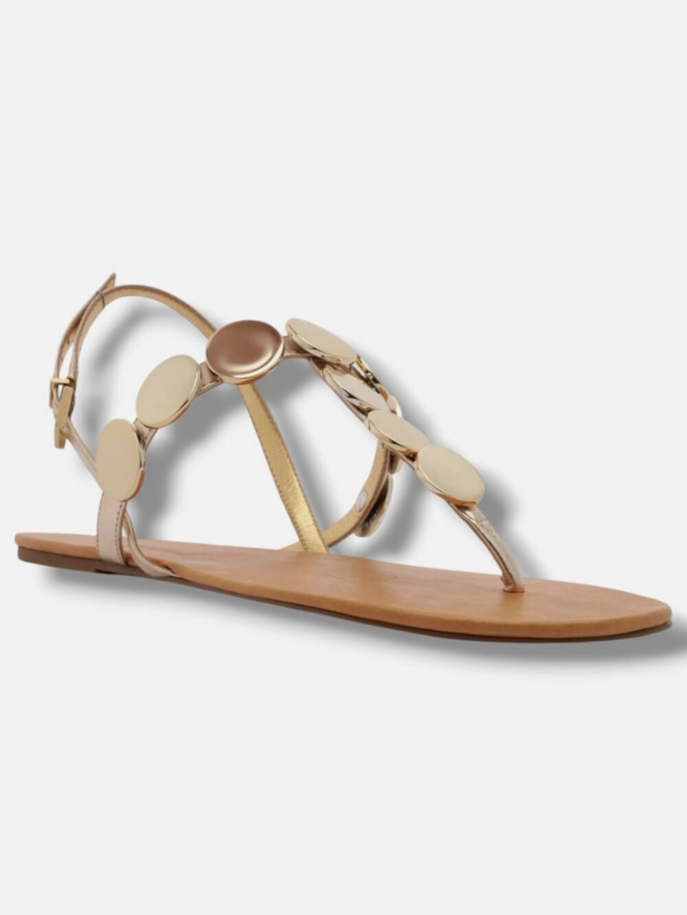 Schutz Women's Gold Acacia T Round Toe Flat Sandals Size 6.5B